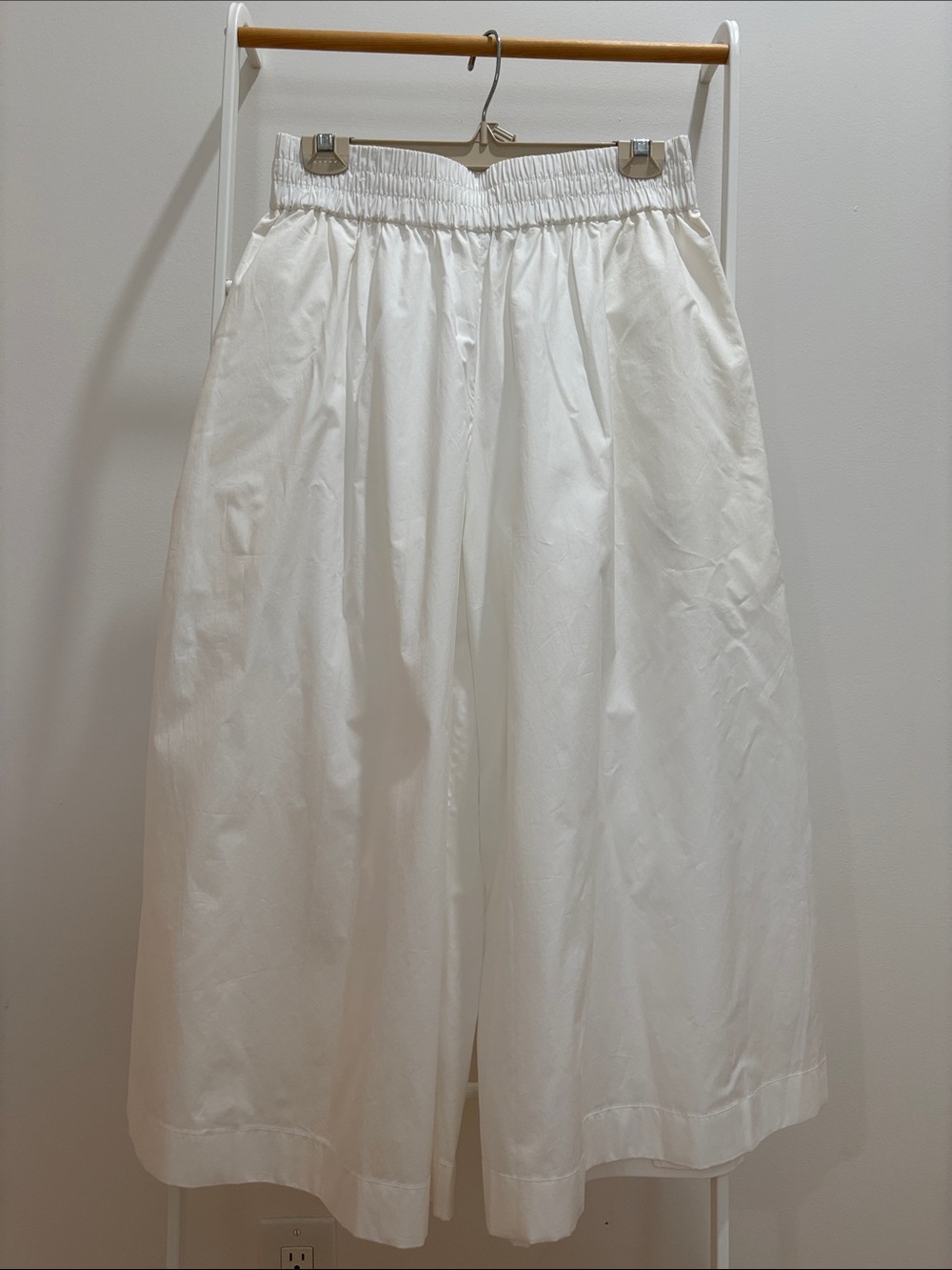 White Elastic-Waist Culottes